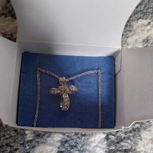 Avon silver cross necklace with diamonds. Never worn. In box. 2/$12